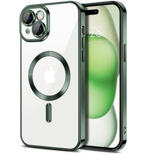 Husa Apple iPhone 13, Magsafe Electroplating TPU, protectie camera, margini verzi
