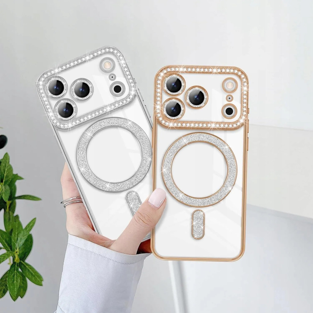 Husa Apple iPhone 17 Pro Max, Electroplating Bling Magsafe, protectie camera, margini argintii 2