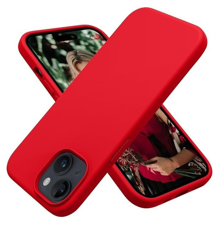 Husa Apple iPhone 15 Plus, Luxury Silicone, catifea in interior, rosie 2