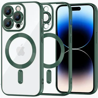 Husa Apple iPhone 14 Pro, Magsafe Electroplating TPU, protectie camera, margini verzi