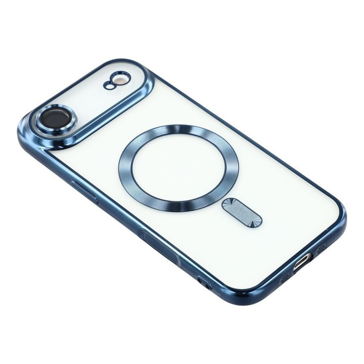 Husa Apple iPhone 17 Air, Magsafe Electroplating TPU, protectie camera, margini albastre 2