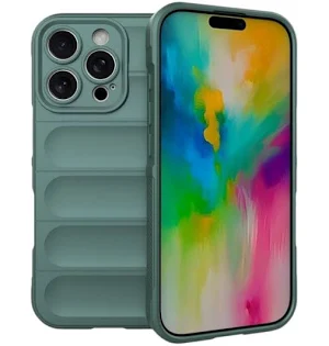 Husa Apple iPhone 16 Pro Max, Wave Silicone, protectie camera, catifea in interior, deep green