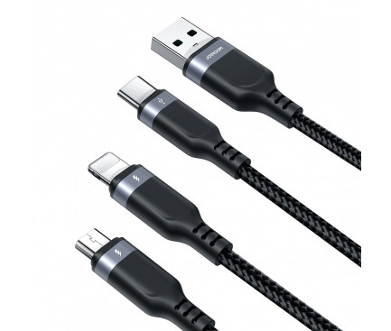 Cablu de incarcare Joyroom S-1T3018A18, 3 capete (Lightning, Type-C, MicroUSB), 18W/3.5A, 1.2 metri, negru 2