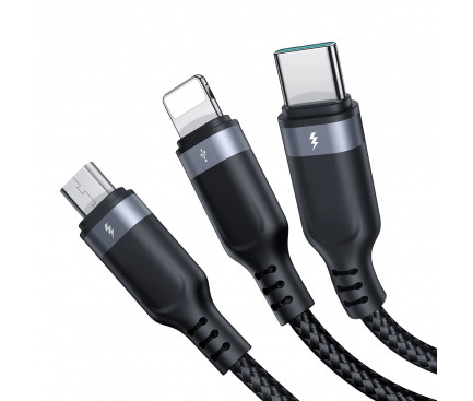 Cablu de incarcare Joyroom S-1T3018A18, 3 capete (Lightning, Type-C, MicroUSB), 18W/3.5A, 1.2 metri, negru 3