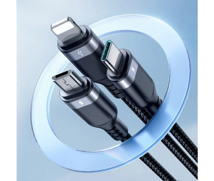 Cablu de incarcare Joyroom S-1T3018A18, 3 capete (Lightning, Type-C, MicroUSB), 18W/3.5A, 1.2 metri, negru 5