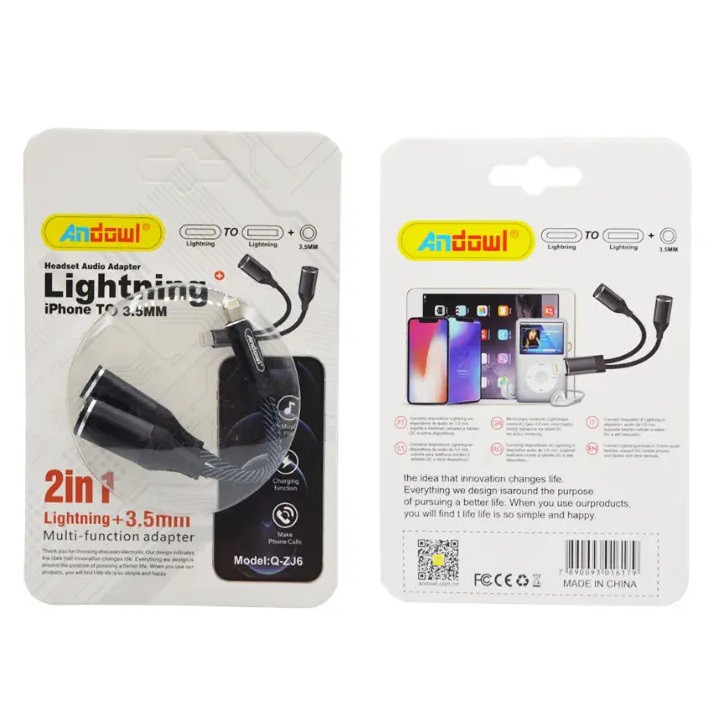 Cablu adaptor Andowl ZJ6, Lightning to Lightning/Jack 3.5mm, audio/incarcare 2