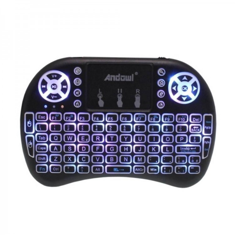 Mini tastatura Andowl Q-K07, Bluetooth + Wireless 2.4 Ghz, Touchpad, iluminare RGB, acumulator BL-5C 3