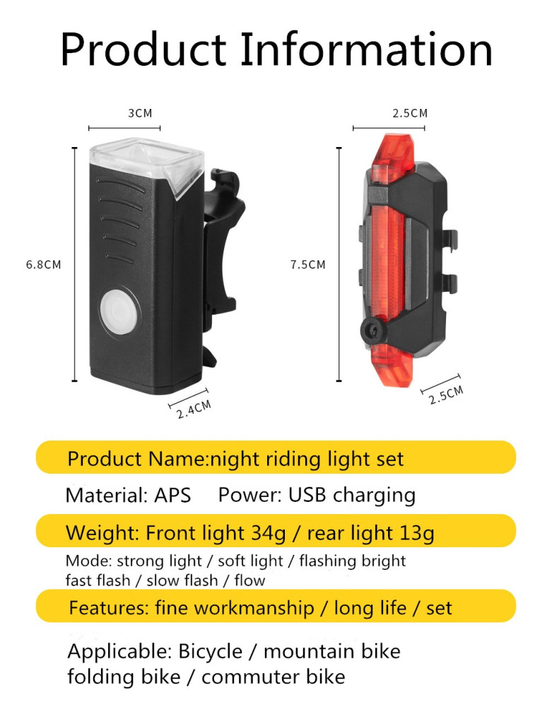 Set lanterna si lumina stop pentru bicicleta HY-025, incarcare USB 5