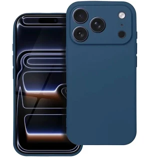 Husa Apple iPhone 17 Pro, Luxury Silicone, protectie camera, catifea in interior, albastru inchis