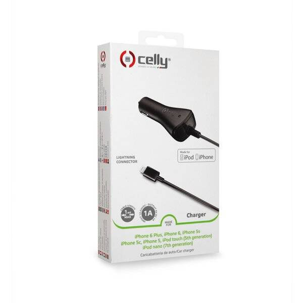 Incarcator auto Celly cu cablu Lightning, 1A, certificat MFI, negru 2