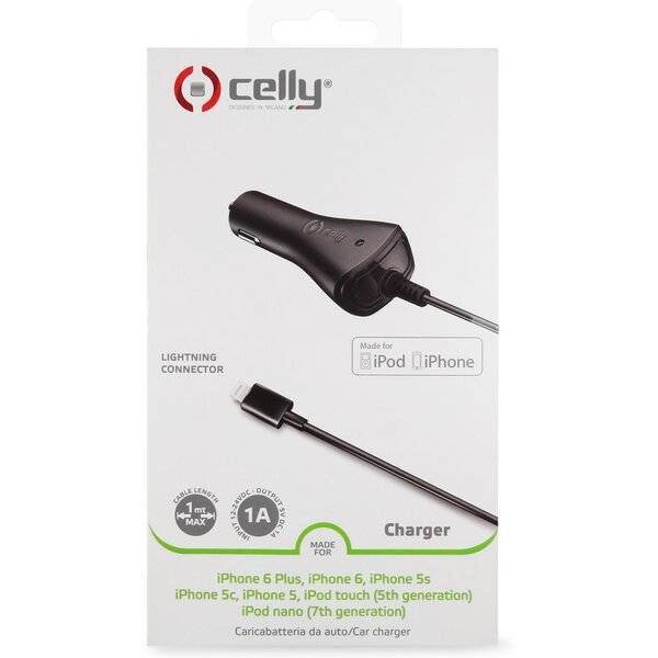 Incarcator auto Celly cu cablu Lightning, 1A, certificat MFI, negru 3