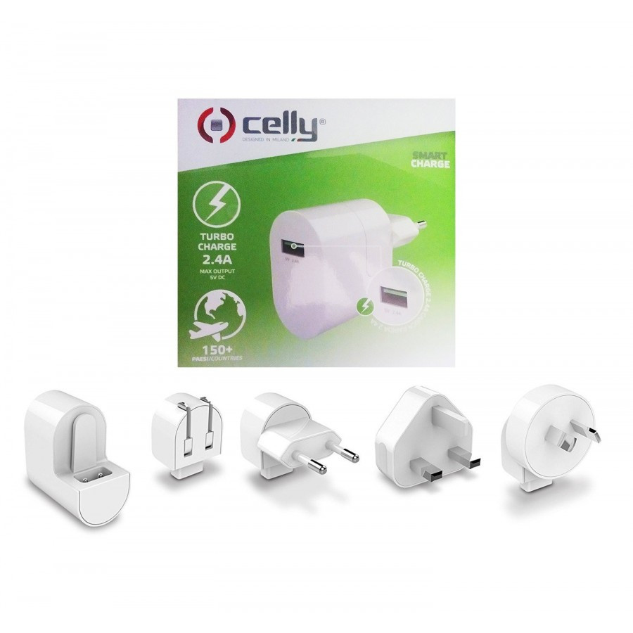 Incarcator casa Celly, 4 capete (USA/EU/UK/AU), 2.4A, 12W, alb 4