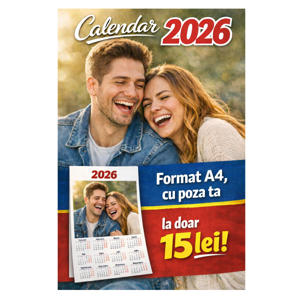 Calendar 2026, personalizat cu poza ta, format A4 2
