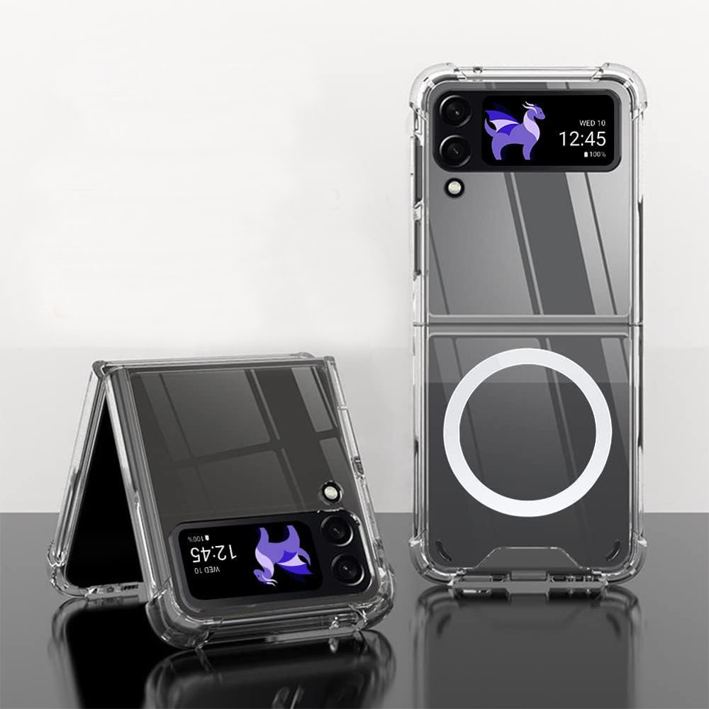Husa protectie Samsung Galaxy Z Flip4, compatibila MagSafe, hybrid PC + TPU, transparenta 2