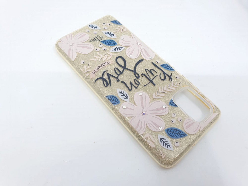 Husa Flowers Glitter pentru Apple iPhone 11 Pro, cu mesaj, aurie 3