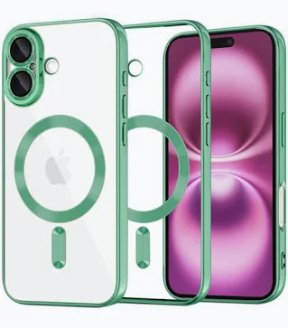 Husa Apple iPhone 16 Plus, Magsafe Electroplating TPU, protectie camera, margini verzi