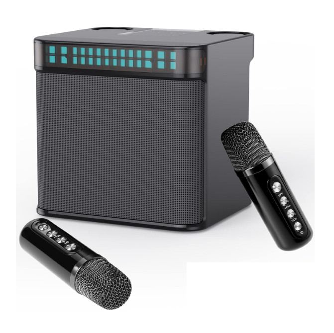 Set boxa si  doua microfoane Karaoke HL-233, bluetooth, lumina RGB, functie efecte voce, 10W, negre 2