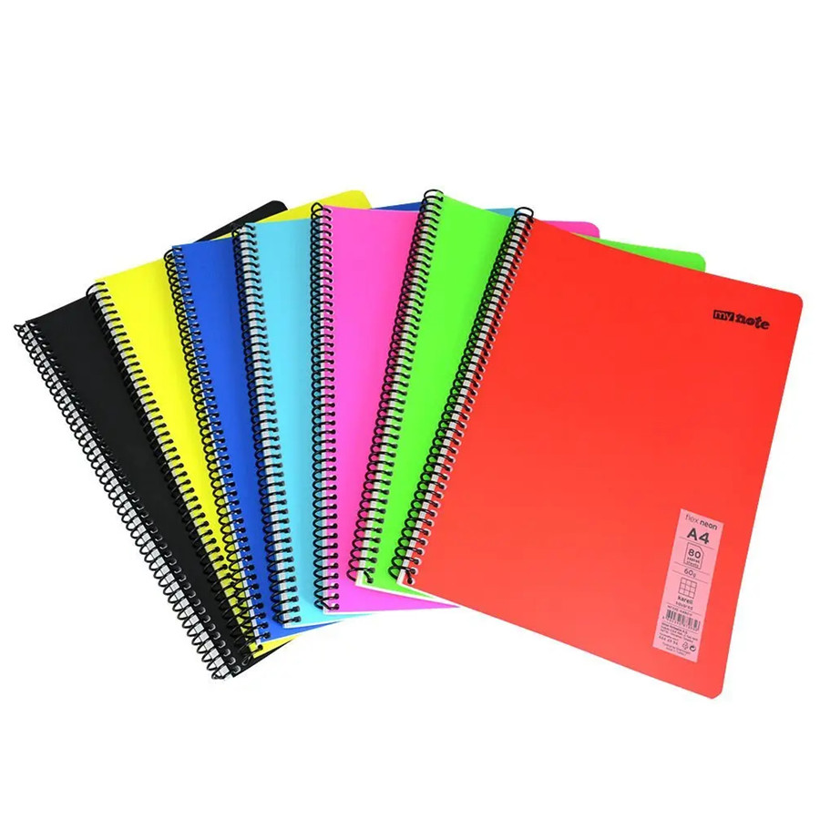 Caiet cu spirala A5, 80 file, My Note Flex Neon, dictando, coperta PP galbena 2