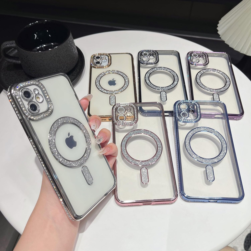 Husa Apple iPhone 16, Electroplating Bling Magsafe, protectie camera, margini aurii 5
