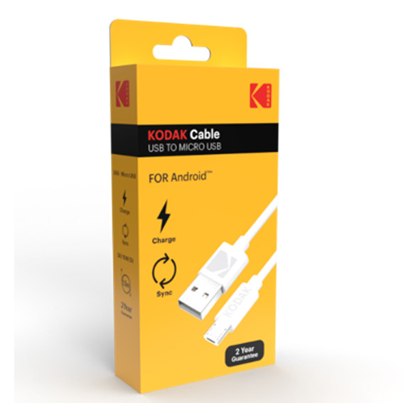 Cablu de date si incarcare MicroUSB KODAK, 1 metru, 2A/10W/5V, alb 2