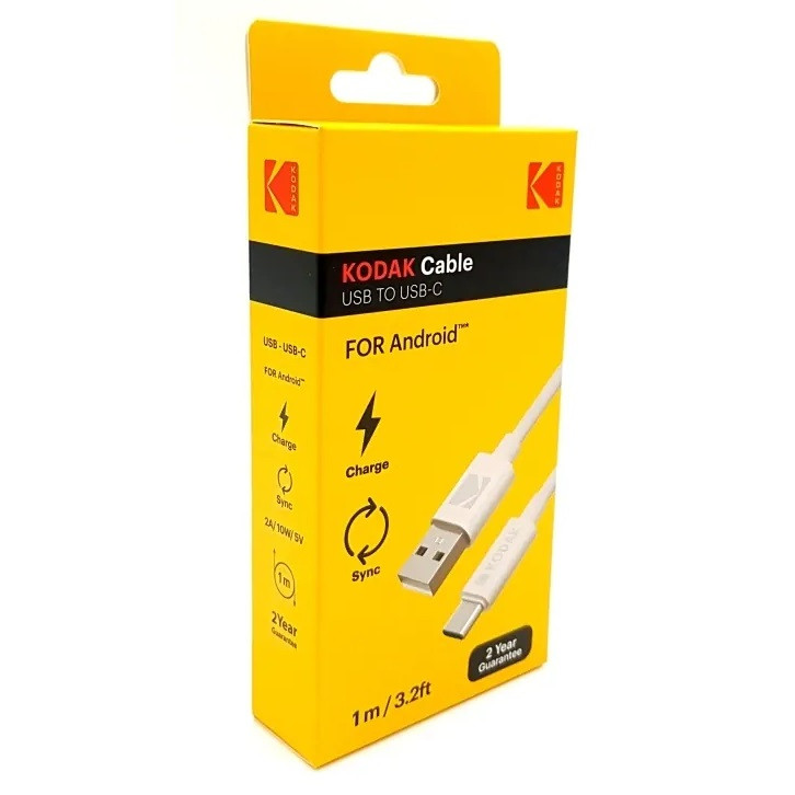 Cablu de date si incarcare USB to Type-C KODAK, 1 metru, 2A/10W/5V, alb 2