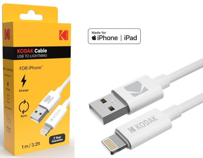 Cablu de date si incarcare Lightning (iPhone) KODAK, 1 metru, 2A/10W/5V, alb 2