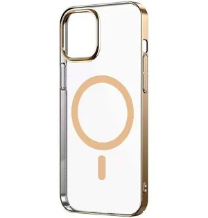 Husa Apple iPhone 12, Electroplated Magsafe TPU, transparenta cu marginii aurii