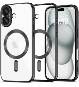 Husa Apple iPhone 16 Plus, Magsafe Electroplating TPU, protectie camera, margini negre