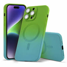 Husa Apple iPhone 13 Pro, Magsafe Gradient TPU, geam protectie camere, albastru/verde