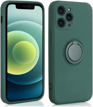 Husa Apple iPhone 13 Pro, Ring Silicone, suport sustinere rotativ, catifea in interior, verde
