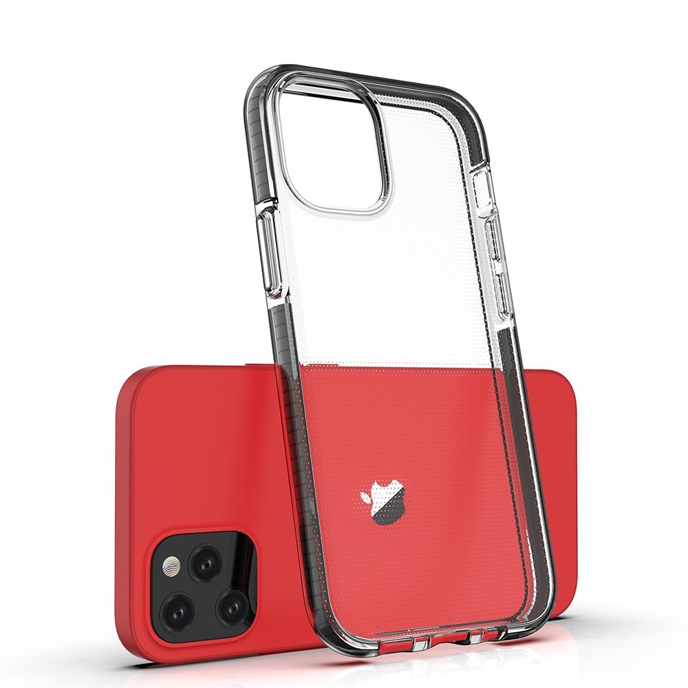 Husa Spring Case pentru Apple iPhone 12 Mini, TPU transparent cu margini roz deschis 2