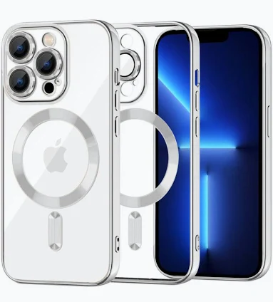 Husa Apple iPhone 13 Pro Max, Magsafe Electroplating TPU, protectie camera, margini argintii