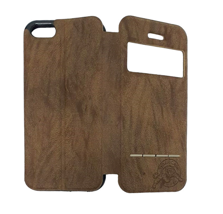 Husă protectie Apple Iphone 5/5S/SE, Tiger Case, tip carte, fereastra notificari, maro deschis 2