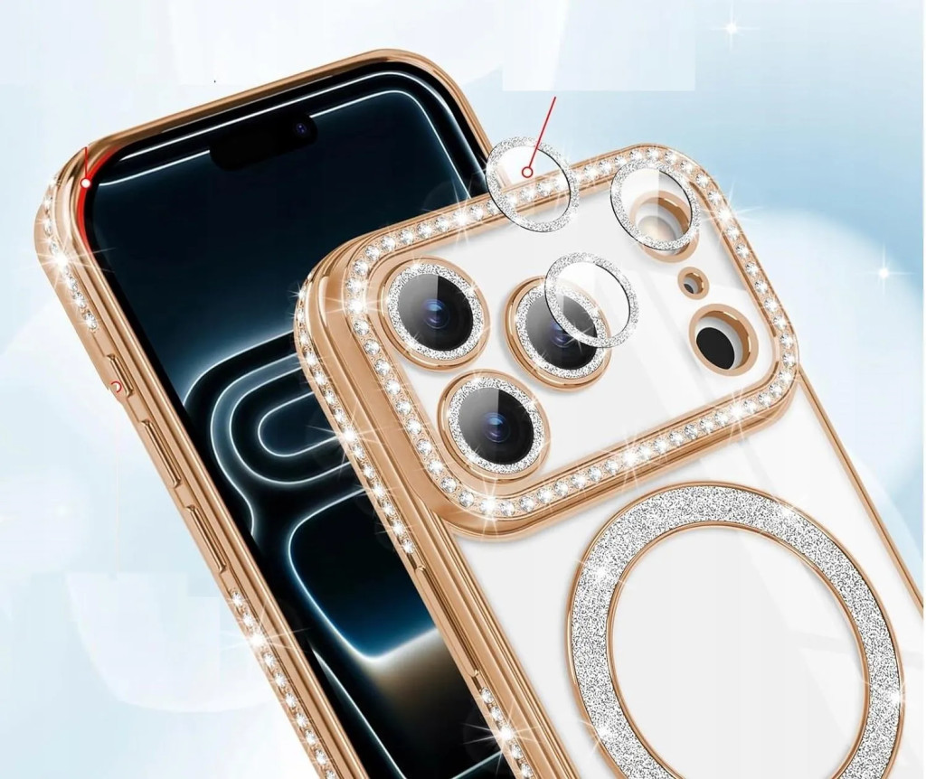 Husa Apple iPhone 17 Pro Max, Electroplating Bling Magsafe, protectie camera, margini aurii 2