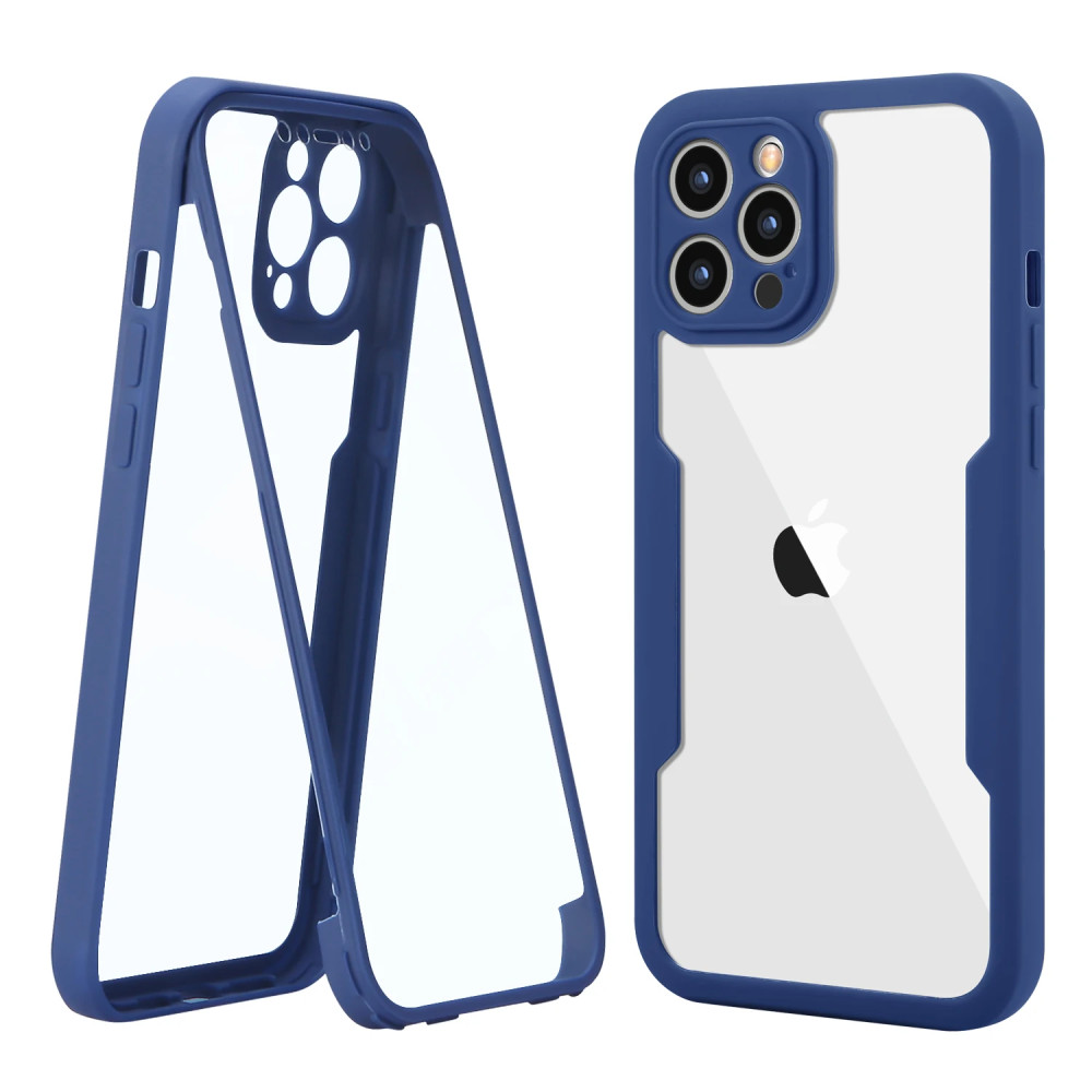 Husa Apple iPhone 12, Luxury 360° (fata + spate), protectie camere, rosu cu spate transparent 2