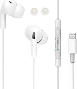 Casti audio cu microfon TREQA EP-753, conector lightning, pentru iPhone/iPad, albe