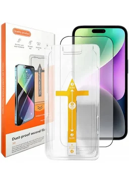Folie sticla Apple iPhone 14 Pro Max, Full Glue Premium Glass, ESD, kit instalare rapida, margini negre