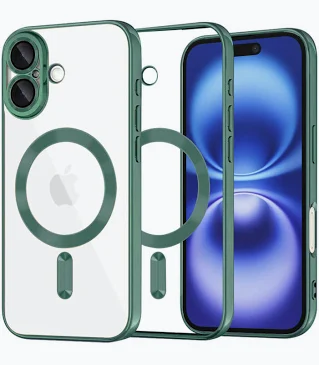 Husa Apple iPhone 16, Magsafe Electroplating TPU, protectie camera, margini verzi