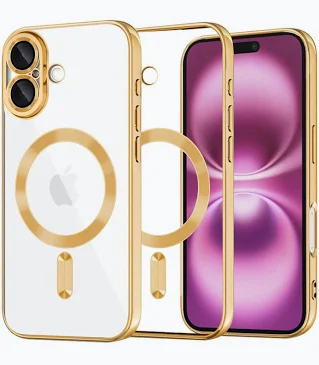 Husa Apple iPhone 16 Plus, Magsafe Electroplating TPU, protectie camera, margini aurii
