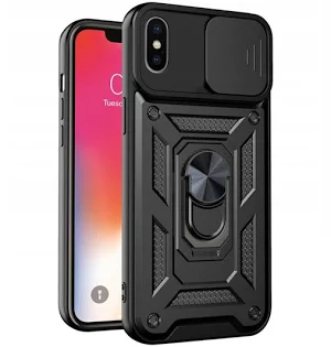 Husa Apple iPhone X/XS, Camshield Armor, inel sustinere, protectie camera, neagra