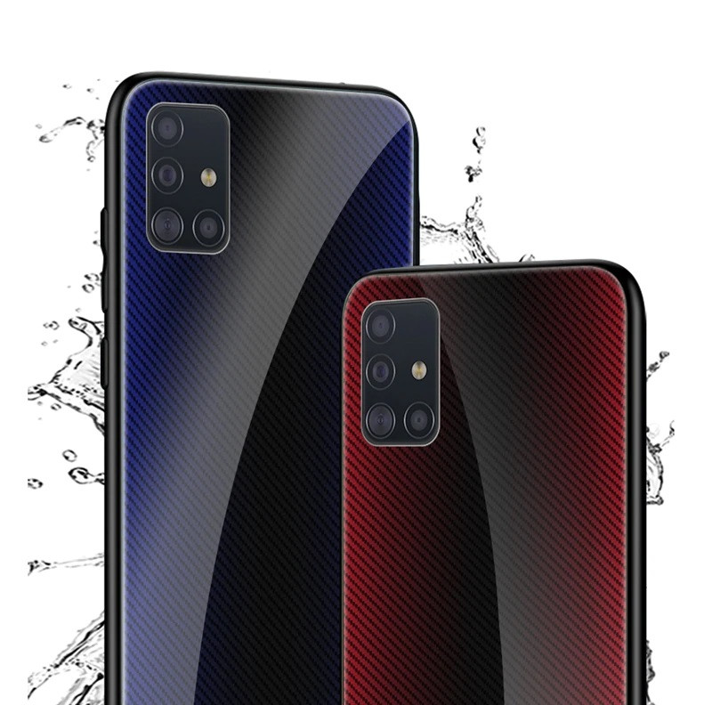Husa Carbon Glass pentru Samsung Galaxy A41, sticla si silicon, negru 3