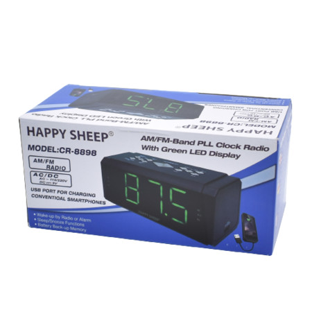 Radio AM/FM cu ceas Happy Sheep CR-8898, Ecran LED, alarma dual, negru 3