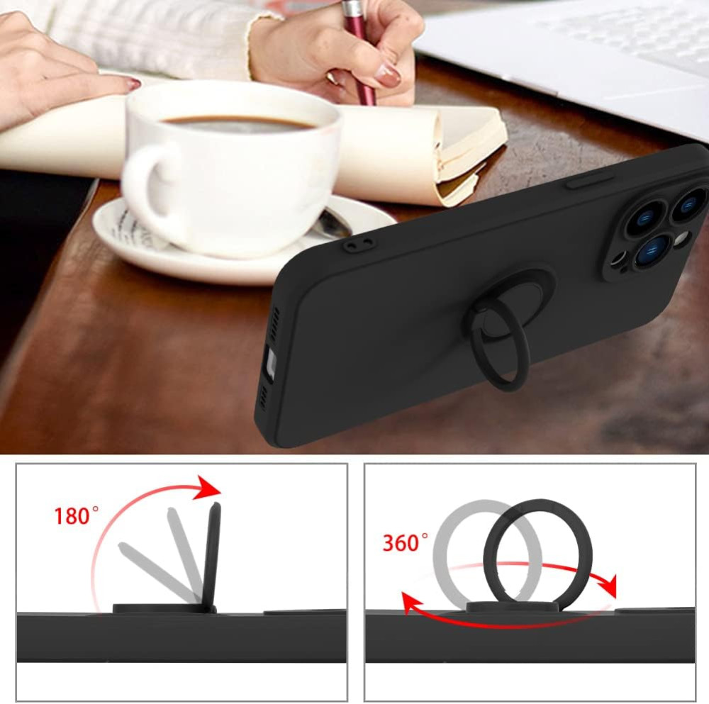 Husa Apple iPhone 11, Ring Silicone, suport sustinere rotativ, catifea in interior, neagra 3