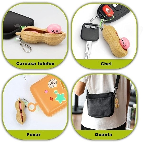 Jucarie antistres Peanut Fidget Toy, cu breloc, model aluna 2