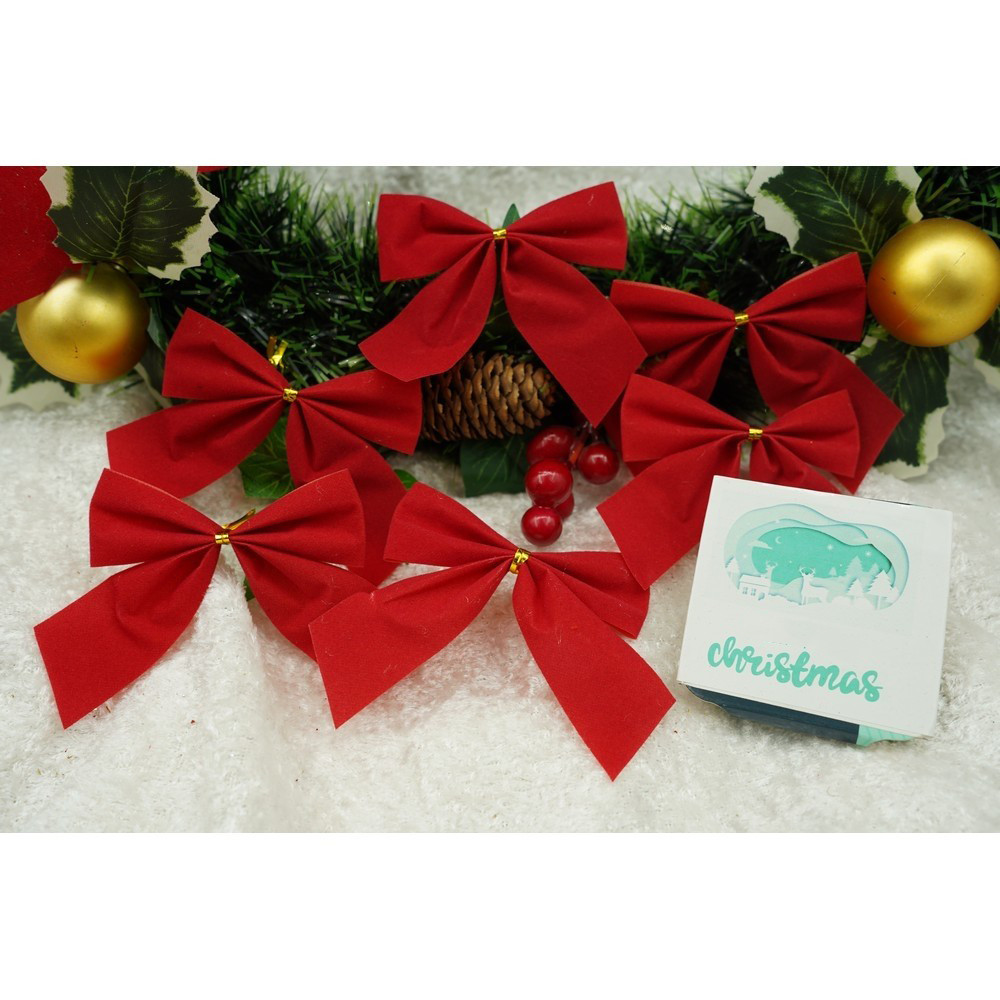 Set 6 fundite pentru brad, 7 x 8 cm, poliester, rosii 2