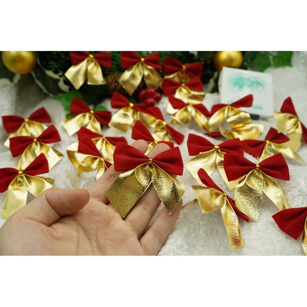 Set 24 fundite pentru brad, 5 x 6 cm, poliester, rosii-aurii 2