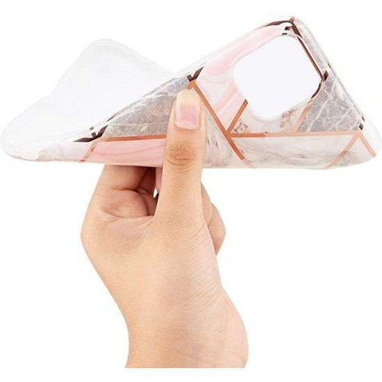 Husa protectie  compatibila cu Apple iPhone 12 Pro Max Soft IMD TPU Marble Geometric Alb 2