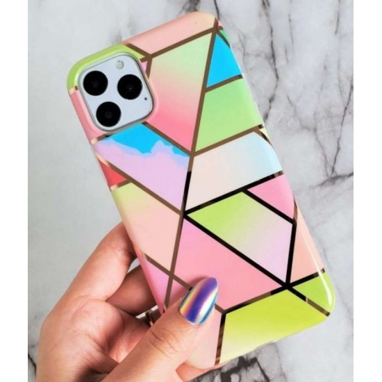 Husa protectie compatibila cu Samsung Galaxy A32 Soft IMD TPU Marble Geometric Roz 2