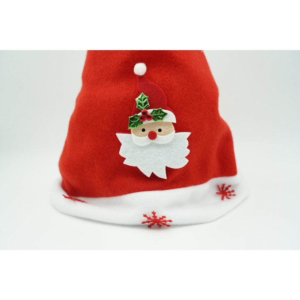 Caciulita cu model Mos Craciun si ornament fulg de nea, rosie, marime universala, material textil 3