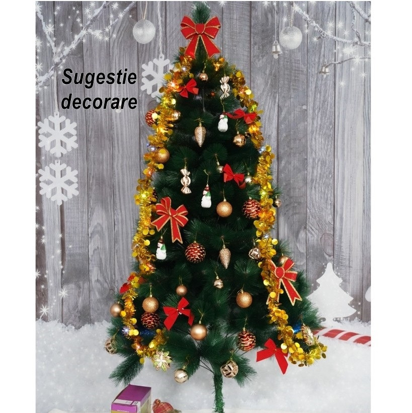 Brad artificial de Craciun tip pin, clasic, inaltime 90 cm, interior/exterior, suport inclus 5